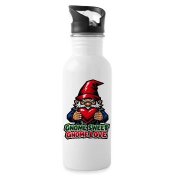 Evil Gnome, Dark Gnome, Goth Gnome, Funny Gnome - Water bottle with straw - white - Right