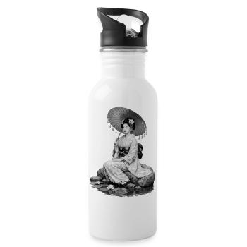 Geisha in kimono with umbrella - Water bottle with straw - white - Right