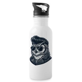 Coole Eule Rock and Roll 60er Sonnenbrille Frisur - Trinkflasche mit integriertem Trinkhalm - Weiß - Rechts