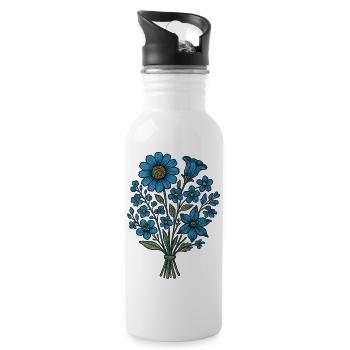 Blaues Blumenbouquet - Trinkflasche mit integriertem Trinkhalm - Weiß - Rechts