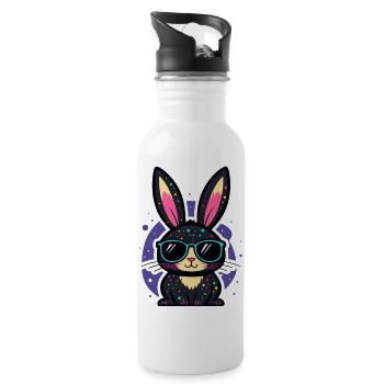 Chic neon bunny with glasses - Water bottle with straw - white - Right