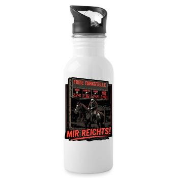 Tanken Benzin Preis Wucher - Trinkflasche mit integriertem Trinkhalm - Weiß - Rechts