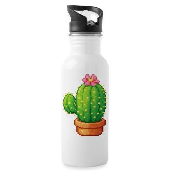 Pixel cactus with flower - Water bottle with straw - white - Right