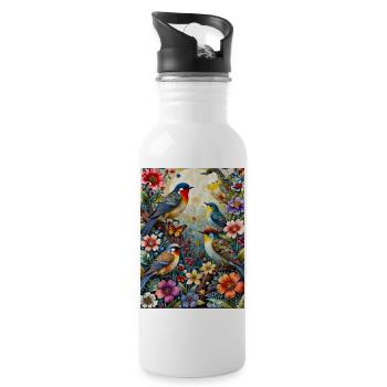Birds in Floral Splendour - Water bottle with straw - white - Right