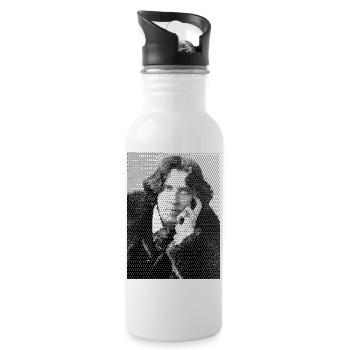 Oscar Wilde Halbtonporträt - Trinkflasche mit integriertem Trinkhalm - Weiß - Rechts