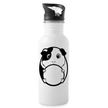 Dickes Meerschweinchen Comic - Trinkflasche mit integriertem Trinkhalm - Weiß - Rechts