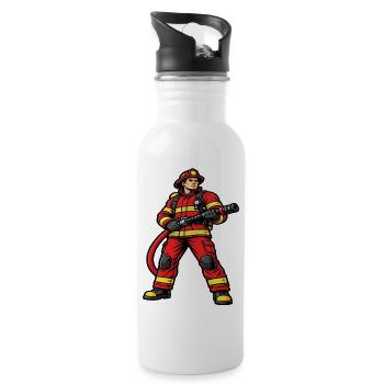 Firefighter in action dynamic red outfit - Water bottle with straw - white - Right