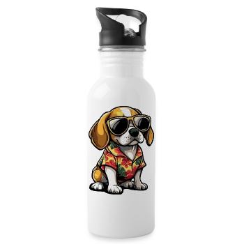 Beagle Hund Comic Urlaub - Trinkflasche mit integriertem Trinkhalm - Weiß - Rechts