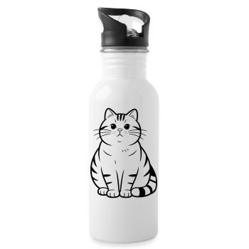 fat cute cat - Water bottle with straw - white - Right