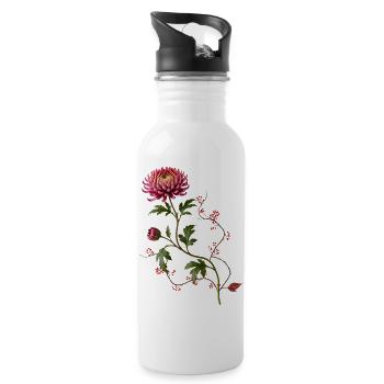 Chrysantheme mit Beeren im Zen Stil  - Trinkflasche mit integriertem Trinkhalm - Weiß - Rechts