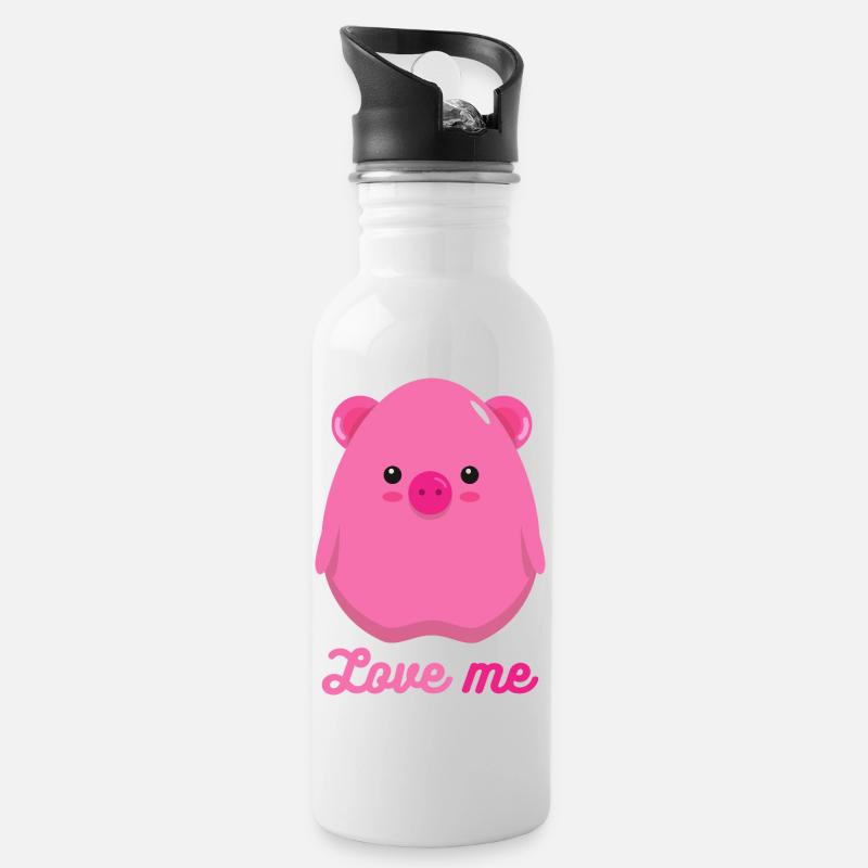 pig - Water bottle with straw - white