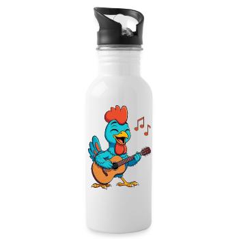 Chicken Playing Guitar - Water bottle with straw - white - Right