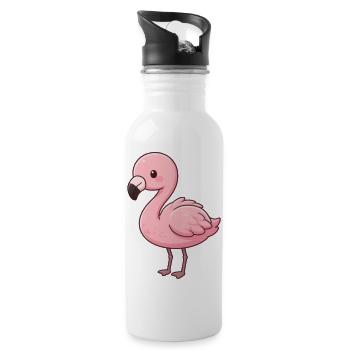 niedlicher_Flamingo_Kawaii_Geschenk_Kinder - Water bottle with straw - white - Right