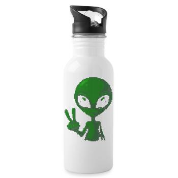 Pixel Green Alien Peace Sign - Water bottle with straw - white - Right