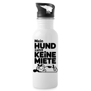 Mein Hund zahlt keine Miete - Trinkflasche mit integriertem Trinkhalm - Weiß - Rechts
