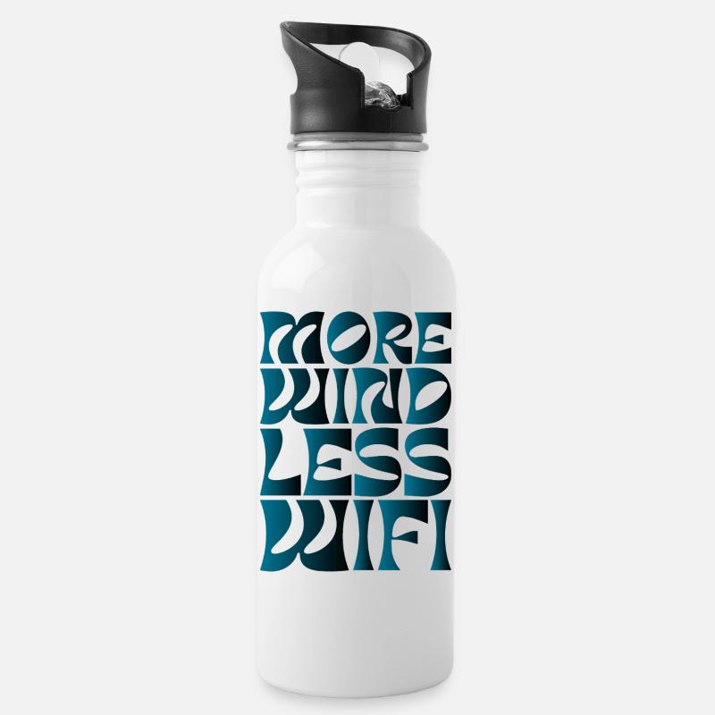Schriftzug More Wind Less Wifi - Trinkflasche mit integriertem Trinkhalm - Weiß