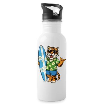 Tigre des surfs en chemise hawaïenne - Gourde avec paille intégrée - blanc - Droite