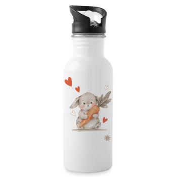 Bunny Carrot Hearts Cute Forest Creatures - Water bottle with straw - white - Right