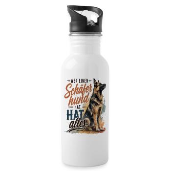 Wer einen Schäferhund hat, hat alles!  - Trinkflasche mit integriertem Trinkhalm - Weiß - Rechts