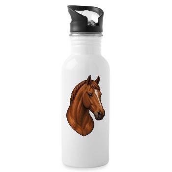Portrait of a chestnut horse - Water bottle with straw - white - Right