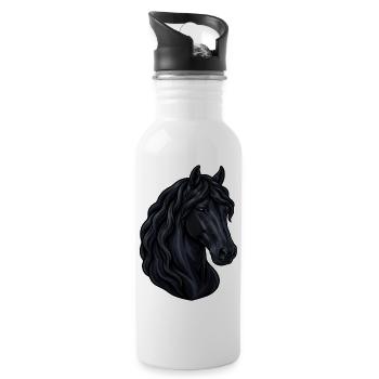 Porträt eines friesischen Pferdes - Trinkflasche mit integriertem Trinkhalm - Weiß - Rechts