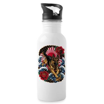 Deutscher Schäferhund im Japan Tattoo Stil - Trinkflasche mit integriertem Trinkhalm - Weiß - Rechts