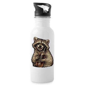 Waschbär mit Whiskyflasche Whiskey - Trinkflasche mit integriertem Trinkhalm - Weiß - Rechts
