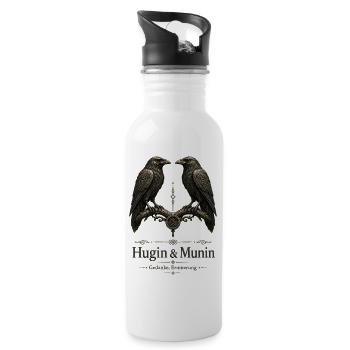 Hugin & Munin: Gedanken Erinnerung - Trinkflasche mit integriertem Trinkhalm - Weiß - Rechts