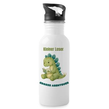 Kleiner Dino liest Abenteuer - Trinkflasche mit integriertem Trinkhalm - Weiß - Rechts