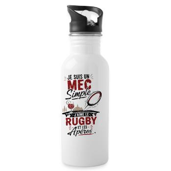 Rugby Et Apéro Cadeau Homme Humour Rugby - Gourde avec paille intégrée - blanc - Droite