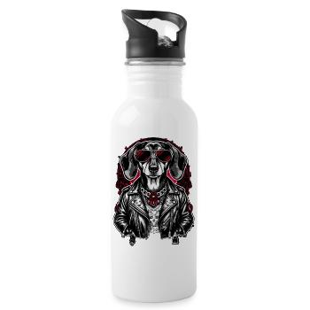 Rock Dachshund Tattoo Style – Bold Streetwear - Water bottle with straw - white - Right
