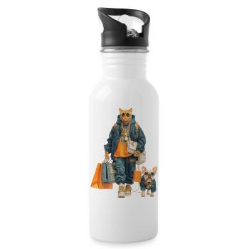 Glamour cat in streetwear jungle - Water bottle with straw - white - Right