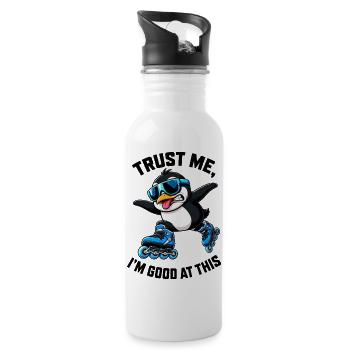 Cooler Pinguin Inline Skater Lustig Comic - Trinkflasche mit integriertem Trinkhalm - Weiß - Rechts