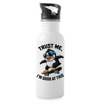 Cooler Pinguin Skateboarder Comic Spruch - Trinkflasche mit integriertem Trinkhalm - Weiß - Rechts