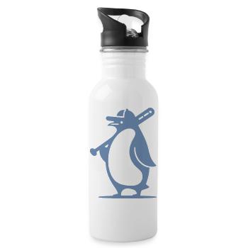 Pinguin Baseballspieler Silhouette - Trinkflasche mit integriertem Trinkhalm - Weiß - Rechts