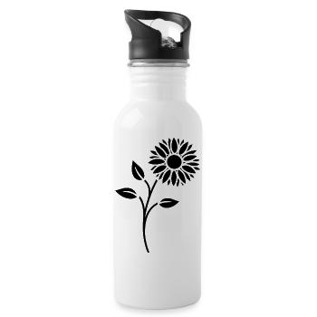 Blumen Silhouette Abstrakte Blütenkunst - Trinkflasche mit integriertem Trinkhalm - Weiß - Rechts