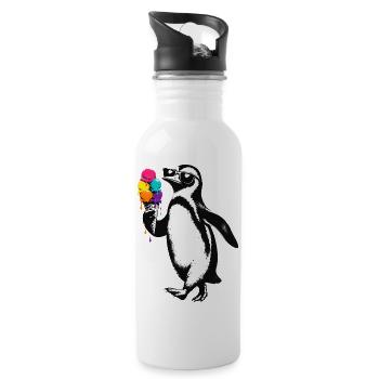 Cooler Pinguin mit Eis Illustration  - Trinkflasche mit integriertem Trinkhalm - Weiß - Rechts
