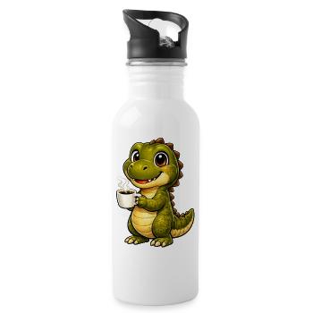 Dino mit Kaffee - Trinkflasche mit integriertem Trinkhalm - Weiß - Rechts