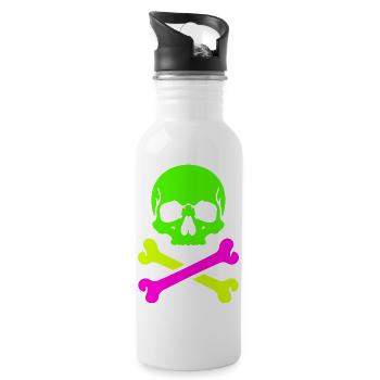 Neon Schädel Gekreuzte Knochen Bunter Pirat Skull - Trinkflasche mit integriertem Trinkhalm - Weiß - Rechts