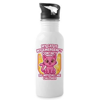 My Cat Is My Emergency Contact - Trinkflasche mit integriertem Trinkhalm - Weiß - Rechts