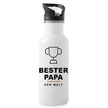 Bester Papa der Welt Trophäe - Trinkflasche mit integriertem Trinkhalm - Weiß - Rechts
