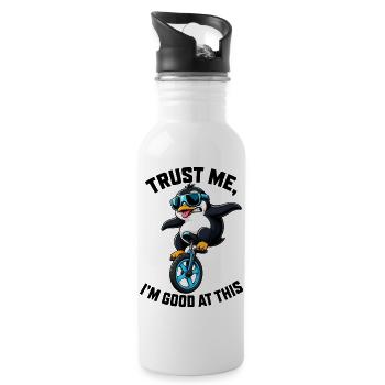 Cool penguin on unicycle funny saying - Water bottle with straw - white - Right