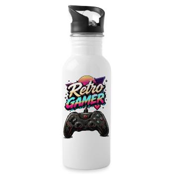 Retro Gamer Neon Controller - Water bottle with straw - white - Right