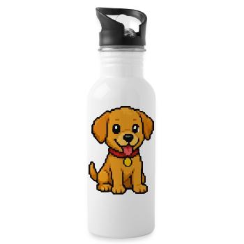 Pixel puppy dog with red ribbon - Water bottle with straw - white - Right