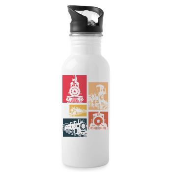 Retro Vintage Train Silhouette Locomotive - Water bottle with straw - white - Right