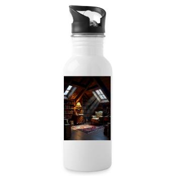 Dachboden-Leseoase im Warmlicht - Water bottle with straw - white - Right