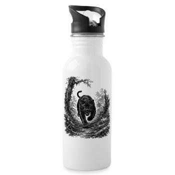 Panthère noire sauvage dans la nature dans le style de dessin - Gourde avec paille intégrée - blanc - Droite