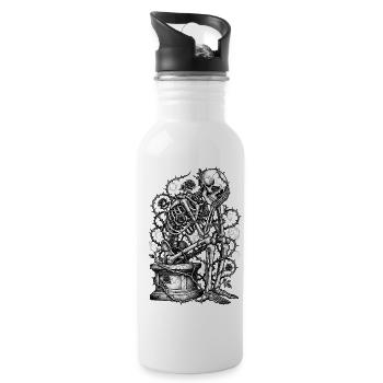 Skeleton with roses engraving - Water bottle with straw - white - Right