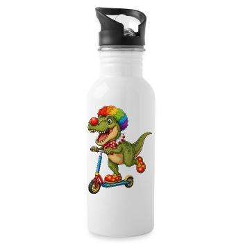 Cute Dino T-Rex Clown on Roller - Water bottle with straw - white - Right