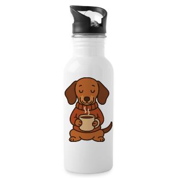 Süßer Dackel mit Kaffee – Coffee Lover - Trinkflasche mit integriertem Trinkhalm - Weiß - Rechts